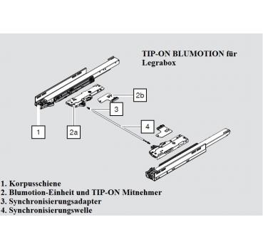 TIP-ON BLUMOTION Einheit für LEGRABOX/MOVENTO, Typ L5, NL=450-750 mm, 35-70kg, li/re inkl. Adapter